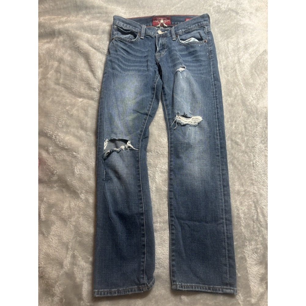 Lucky Brand Denim Jeans Women's Sz 0/25‎ Blue Distressed Sienna Tomboy Crop